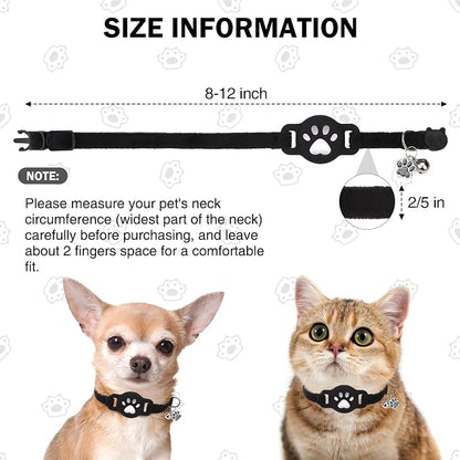AirTag Cat Collar with Bells, Soft Velvet Cat Collar Breakaway with Airtag - Image 3