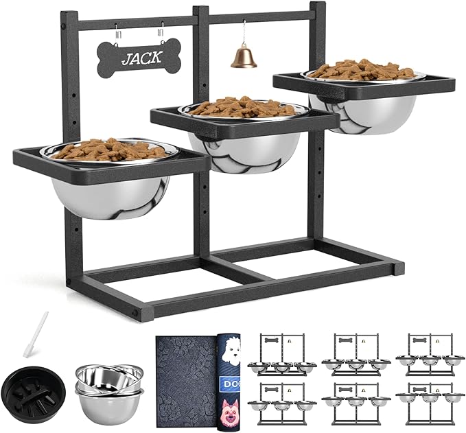 Elevated Dog Bowls for Large Dogs, 6 Height Adjustable Raised Stand by ADENGL
