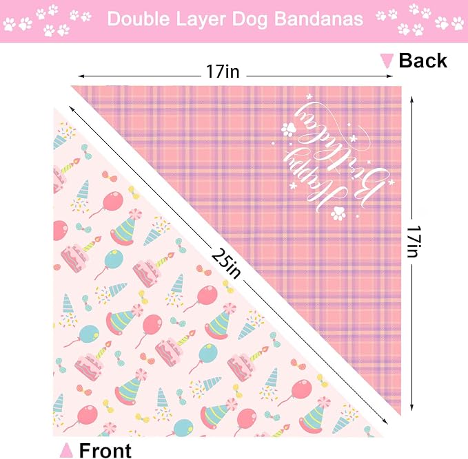 Birthday Dog Bandanas, Double Side All 4 Patterns Reversible Large Pet Bandanas - Image 5