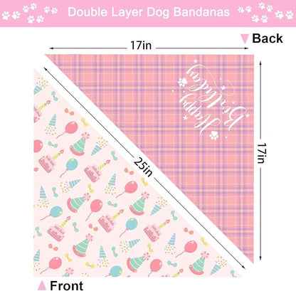 Birthday Dog Bandanas, Double Side All 4 Patterns Reversible Large Pet Bandanas - Image 5