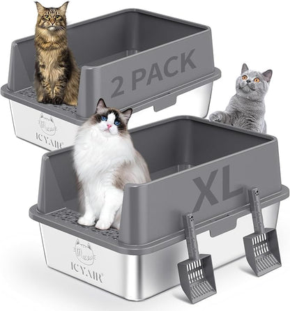 2PACK Stainless Steel Cat Litter Box by ICYAIR