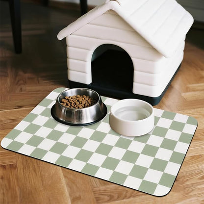 Checkered Dog Food Mat, Absorbent Leak-Proof Pet Feeding Mat, Quick Dry Cat - Image 3
