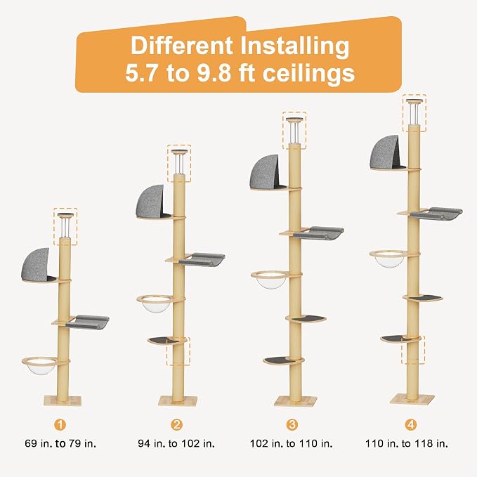 FUKUMARU Floor to Ceiling Cat Tree, 6 Level Adjustable Height Climbing Tower - Image 8