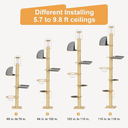 FUKUMARU Floor to Ceiling Cat Tree, 6 Level Adjustable Height Climbing Tower - Image 8