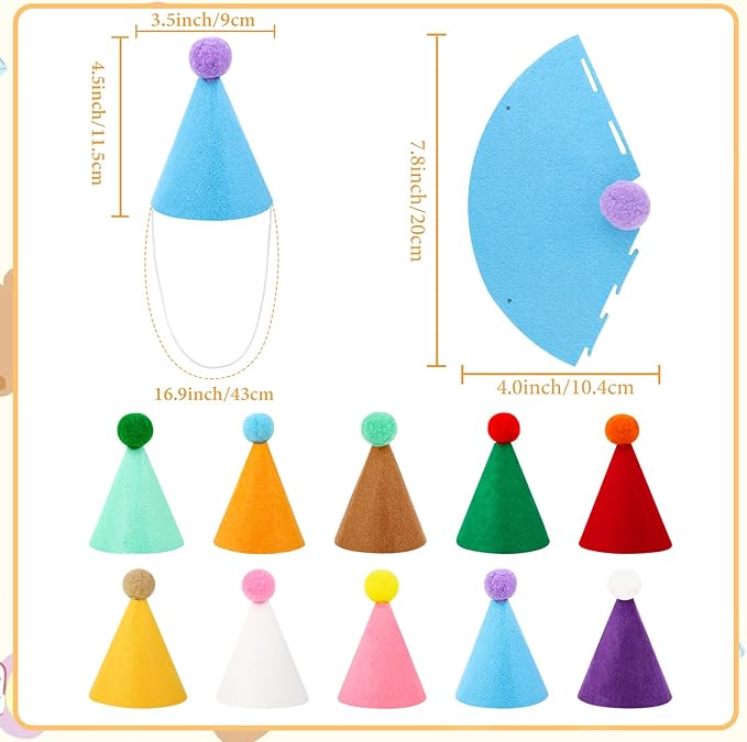 10 Pcs Mini Birthday Party Hats Multicolor Lovely Cone Hats - Image 2