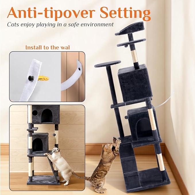 DUMOS 80-inch Indoor Cat Tree Tower –Multi-Level Pet House - Image 5