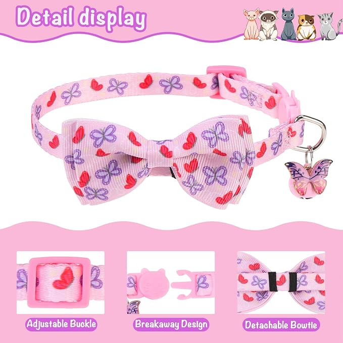 Breakaway Cat Collar with Removable Bow Tie and Bell, Cute Multi-Style Patterns - Image 4