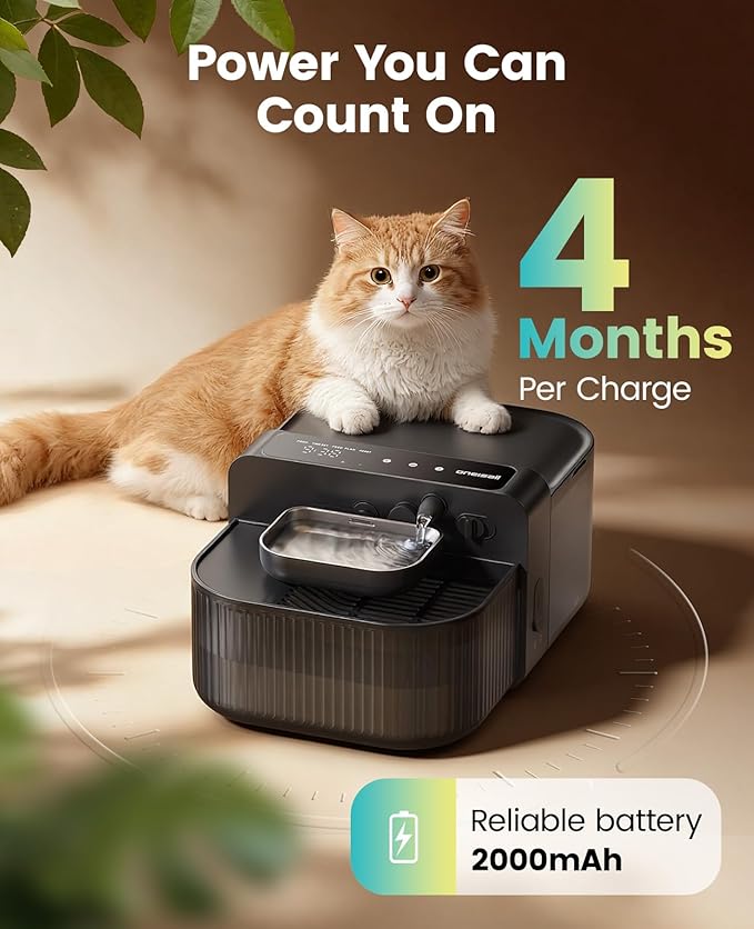 oneisall Wireless Filterless Cat Water Fountain, Separate Clean and Dirty Water - Image 8