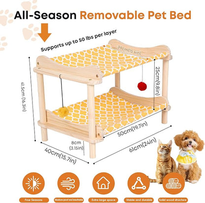 2-Layer Cat Hammock Bed, Breathable Washable Covers, Wooden Pet Furniture - Image 2