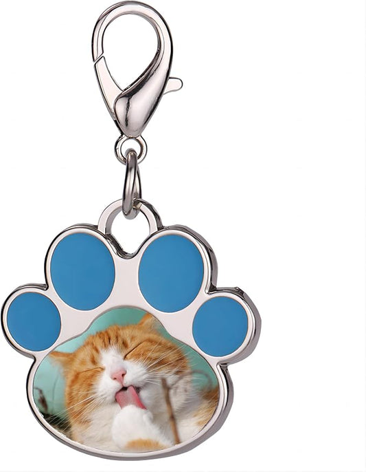 Custom Pet Photo Keychain Personalized Photo Pawprint Dog Tag Keychain Engraved by Eletizy