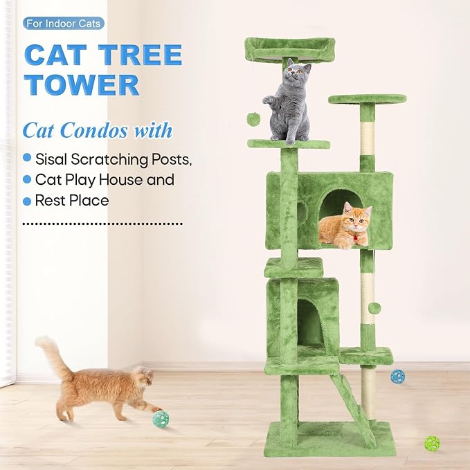 FDW | 70" Cat Tree Tower | Green | Multi-Level Indoor Activity Center - Image 3