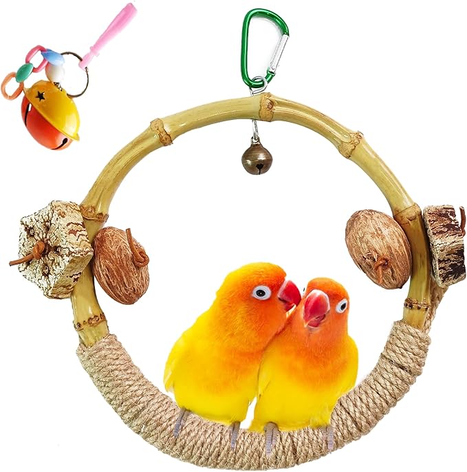 Circle Bird Swing with Bell, Bamboo Parakeet Rope Perches by MUYG