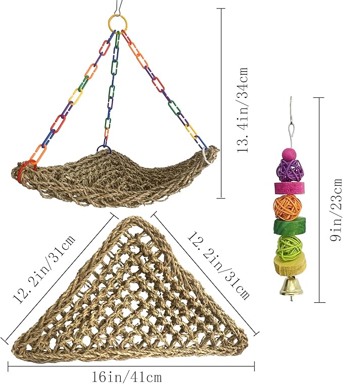 Large Seagrass Mat for Birds, Triangle Cockatiel Seagrass Hammock Natural Woven - Image 2