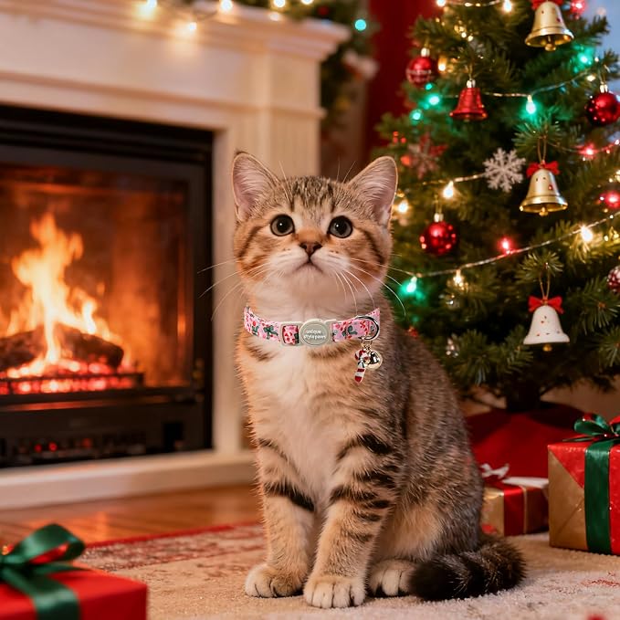 Christmas Cat Collar, Unique Style Paws Kitten Collars, Cute Pink Cats Collar - Image 5