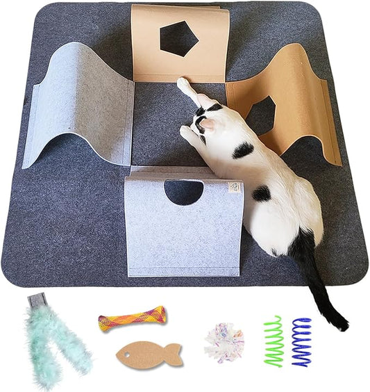 Cat Toys Tunnel for Indoor Cats, 4-Way Felt Cat Tunnel Play Mat by Veinbuty