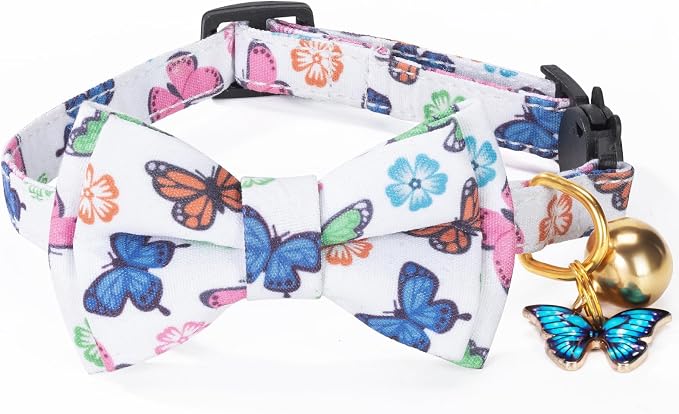 Breakaway Cat Collar with Cute Bow Tie Bell 2Pack Rainbow Butterfly Pattern - Image 6