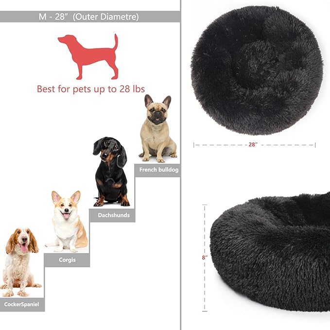 Calming Donut Dogs Beds for Small Dogs Washable, 28inch Plush Round Pet Bed for - Image 3