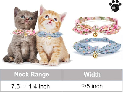 Cotton Bowtie Cat Collar with Bell 2 Pack Stylish Floral Breakaway Kitten - Image 6