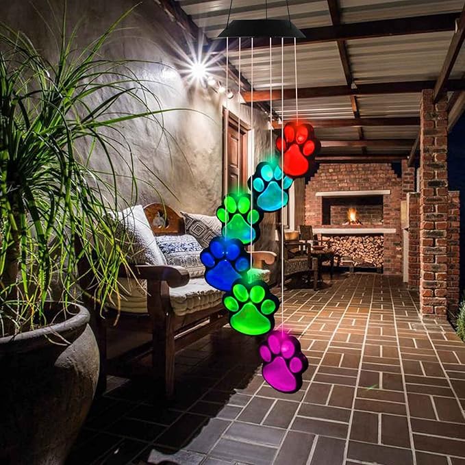 Paw Print Solar Wind Chimes, Color Changing Outdoor Paw Print Solar Lights - Image 3