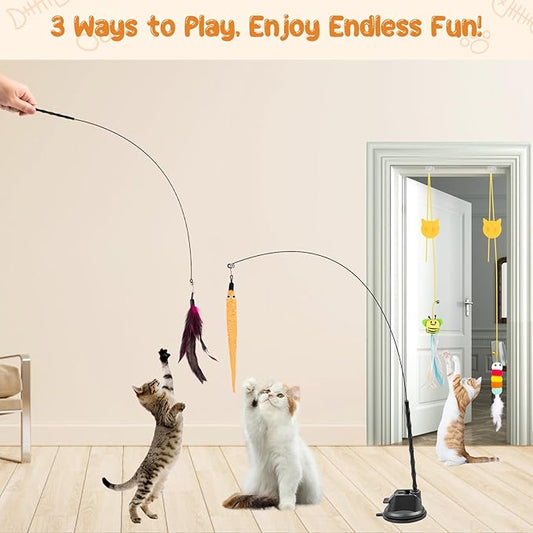 Depets Cat Wand Toy, 2 Play Modes Kitten Teaser Wand, Reusable Suction Cup - Image 2