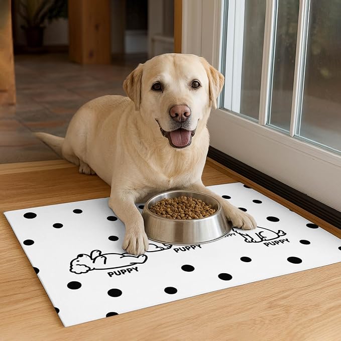 Puppy Pattern Pet Feeding Mat 24x16 Inch Polka Dot Pet Feeding Area Mat Pet - Image 4