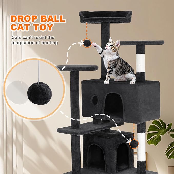 FDW Cat Tree 54in Cat Tower Multi-Level Durable Cat Scratching Post & Cozy Fun - Image 5