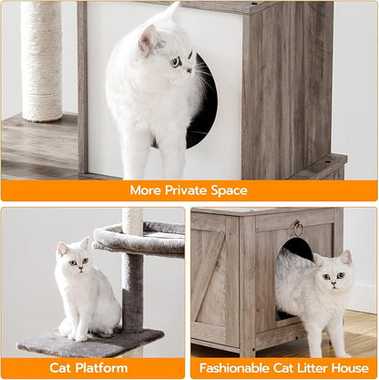 HOOBRO Cat Tree Tower with Litter Box Enclosure Indoor, Wooden Cat Condo with - Image 6