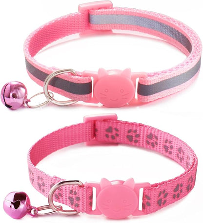 Pink Cat Collars with Bells, Break Away Cat Collar with Bells, Reflective by HimyBB