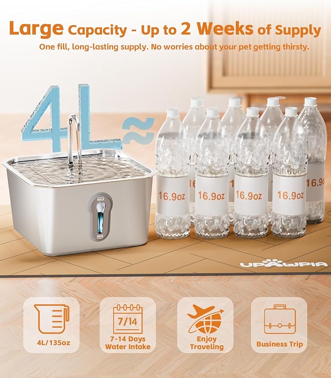 4L/135oz Large Cat Water Fountain Stainless Steel - Image 6