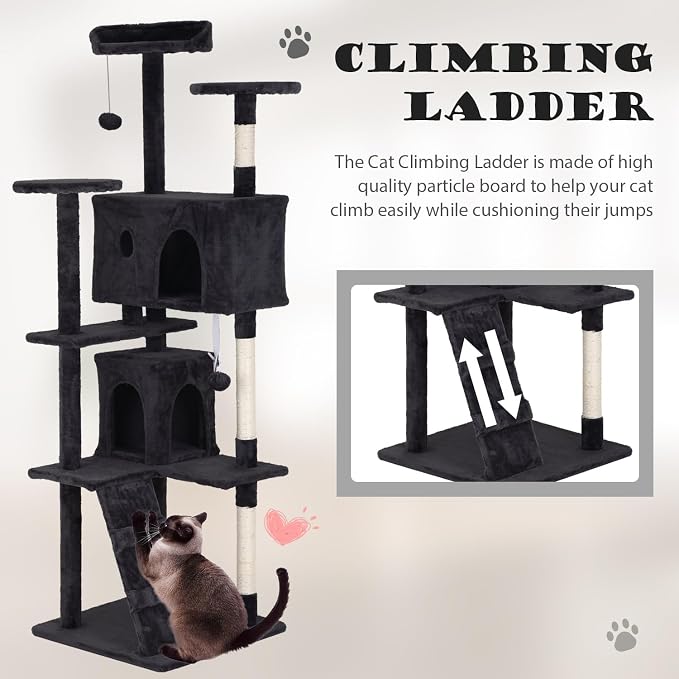 Heavy Duty Cat Tree Tower, Cat Condo, Hanging Ball, Dark Grey - Image 6