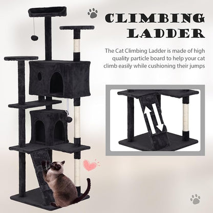 Heavy Duty Cat Tree Tower, Cat Condo, Hanging Ball, Dark Grey - Image 6