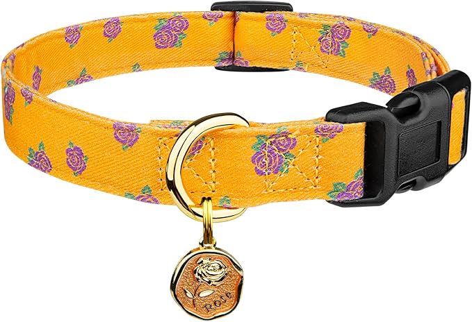 Cotton Handmade Dog Collar Cute and Distinctive Patterns Yellow Rose by Fyeqyaou