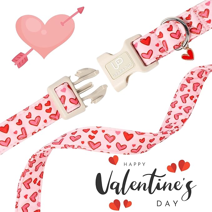 Valentine's Dog Collar, UP URARA PUP Pink Heart in Red Adjustable Pet Collar - Image 4