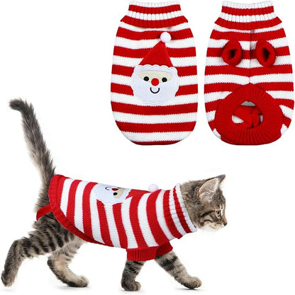 Cat Christmas Sweater Pet Winter Warm Coat Pajamas Christmas Santa Knitwear Cat by GOYOSWA