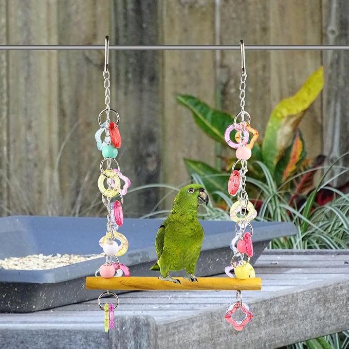 FRCOLOR Pet Bird Swing Hanging Chewing Toy 7.87 Inch Wooden Parrot Stand - Image 2
