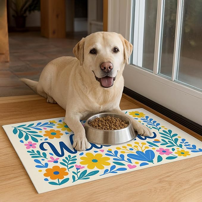 Daisy Flower Pet Food Mat 20" x 12" Welcome Sign Pet Feeding Mat Non Slip Mats - Image 4
