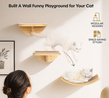 Wood Cat Wall Bed with Sisal Mat – Curved Cats Shelf - Image 6