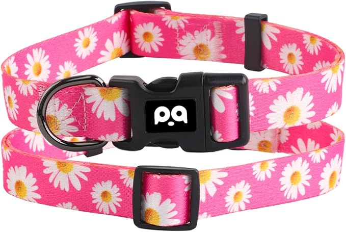 QQPETS Adjustable Soft Dog Collar: Print Flower Pink Multicolor Cute Patterns - Image 8