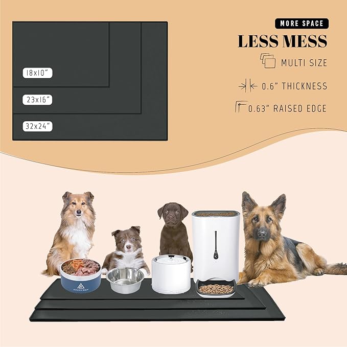 AVERYDAY 100% Waterproof Thicker Silicone Dog Food Mat, 0.63'' Raised Edge Bowl - Image 6