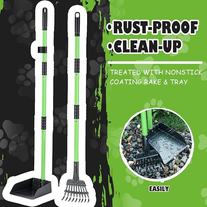 MXF Pooper Scooper, Dog Pooper Scooper Long Handle Stainless Metal Tray and - Image 3