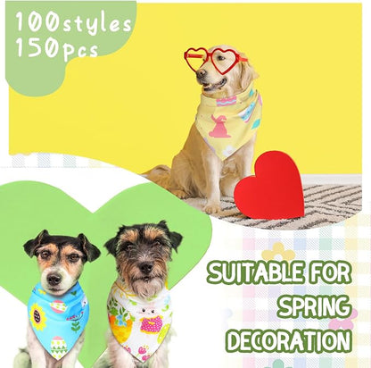 100 Pcs Easter Dog Bandanas Bulk Pet Bibs Colorful Triangle Scarf Pet Bandanas - Image 4