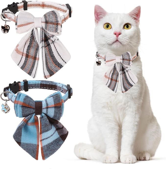 Cat Collar with Bells Breakaway, Bowtie Cat Collar by DILLYBUD