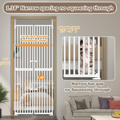 71" High Extra Tall Cat Gate, 34-36 Inch Tall Pet Gates, Auto Close Kitten - Image 3