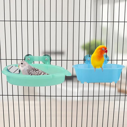 Wontee Bird Bath Box with Mirror Portable Parrot Hanging Bathroom Bathing Tub - Image 5