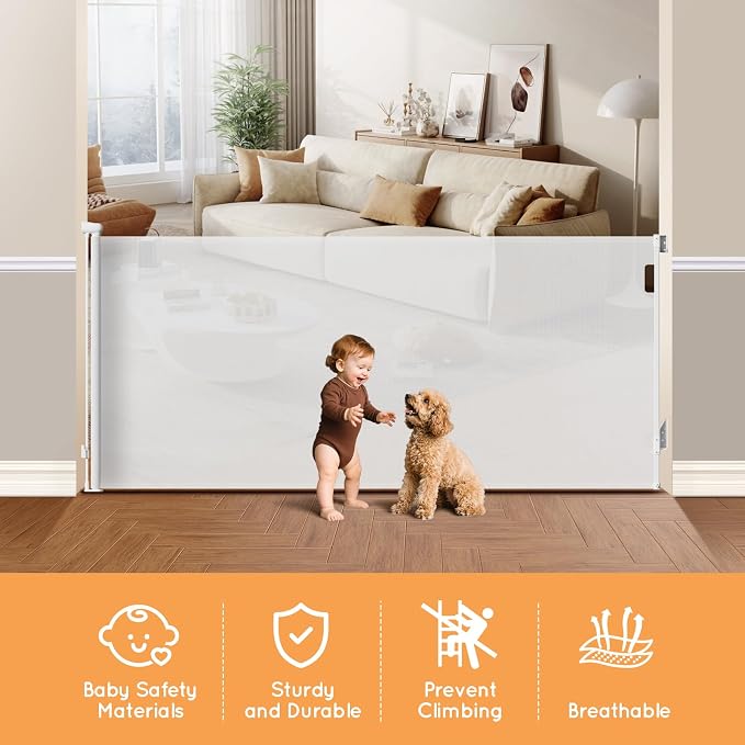 Retractable Baby Gate for Stairs, Automatic Tension, One-Hand Operation - Image 2