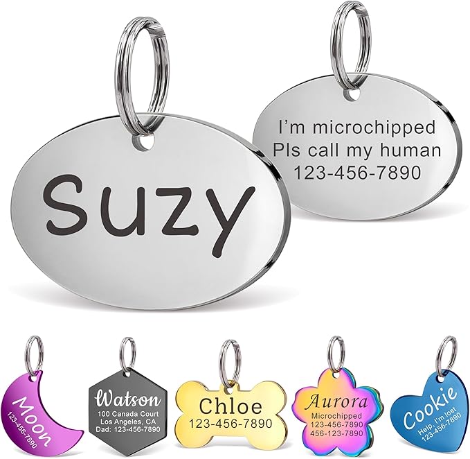 Anavia Personalized Pet ID Tags, Stainless Steel Glossy Laser Engraved Dog Cat by Anavia