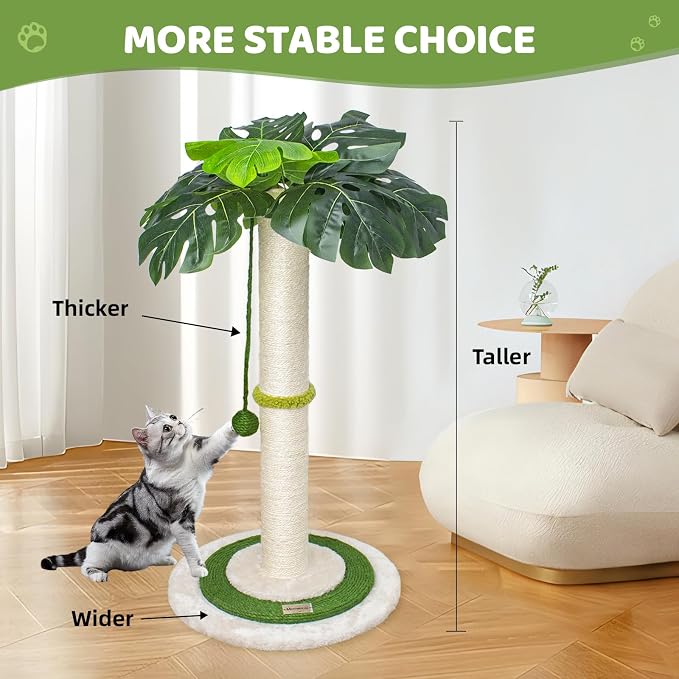 Meowoou Cat Scratching Post for Space-Saving, 35” Tall Modern Monstera 3 Layer - Image 6