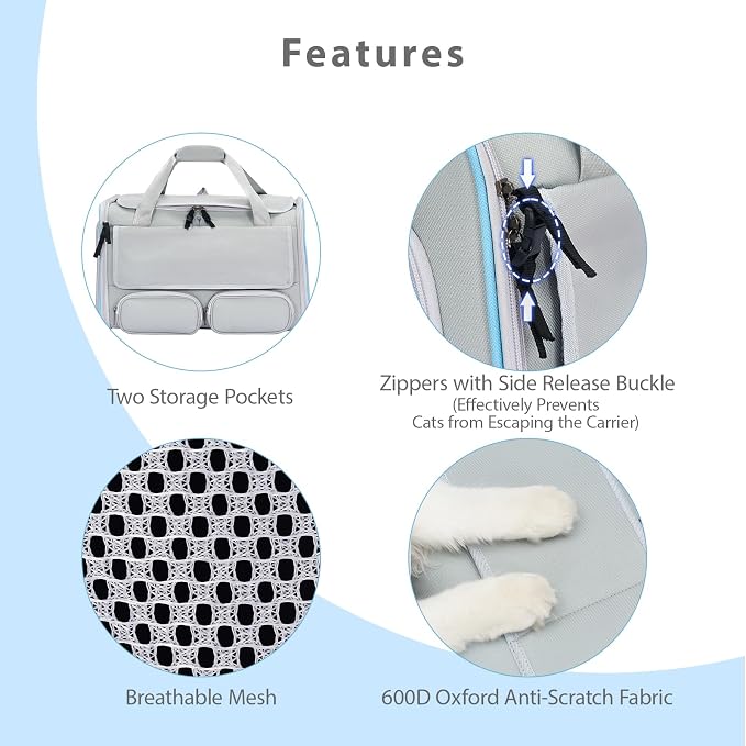 Cat, Dog Carrier for Pets up to 15 lbs, Soft-Sided Collapsible Pet Carrier - Image 4