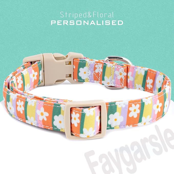 Faygarsle Colorful Floral Dog Collar, Cotton Fabric - Image 2
