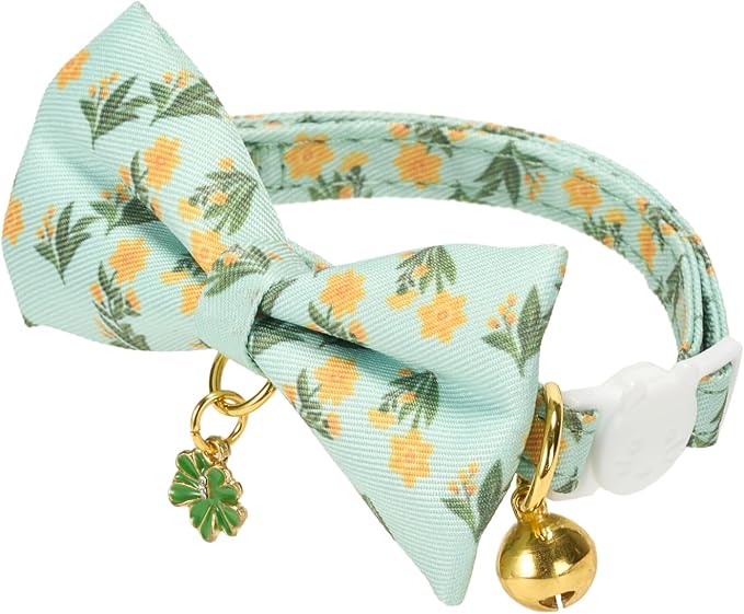 2 Pack Cat Collars, Removable Bowtie, Floral Pattern, Safety Breakaway Clasp - Image 5